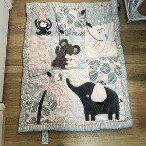 Charming Animal Baby Quilt - Gray and Pink